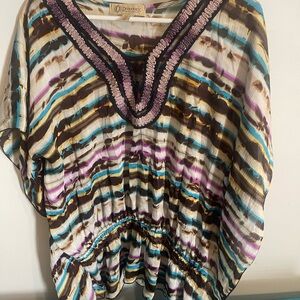 Democracy Striped Tunic with Brown, Purple, and Blue Accents